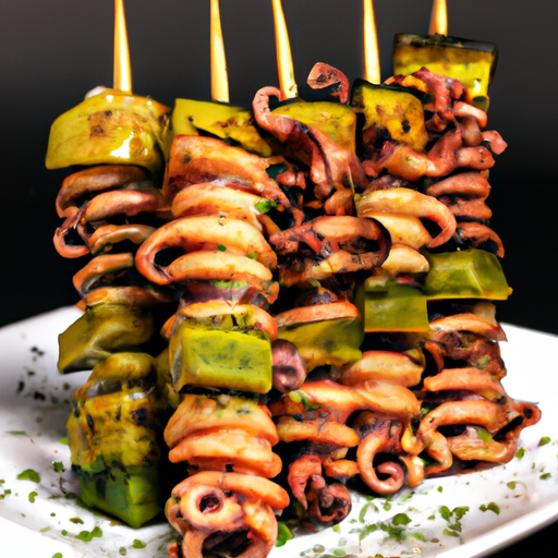 Brochettes de poulpe mariné aux saveurs méditerranéennes