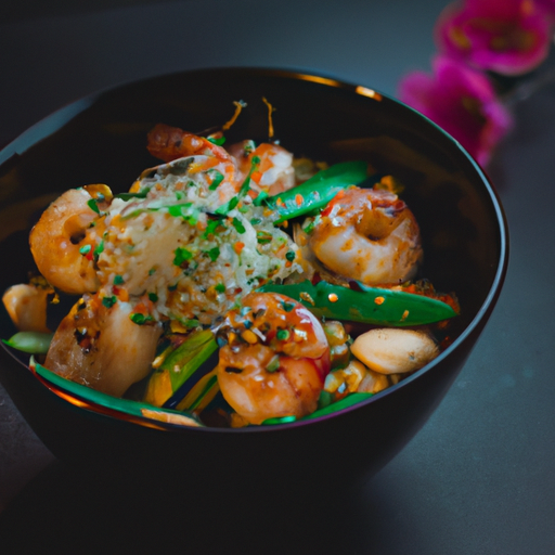 Poke bowl printanier aux crevettes et asperges