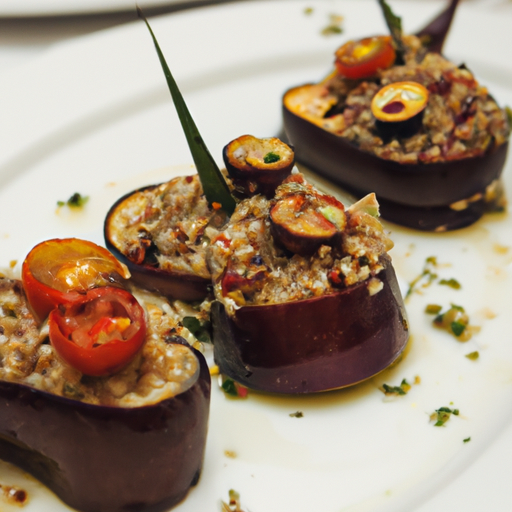 Aubergines farcies au quinoa et aux tomates confites