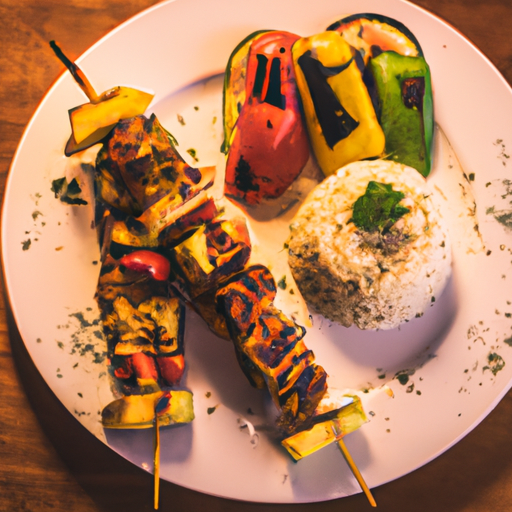 Brochettes de poulet sauce satay et riz sauté aux légumes