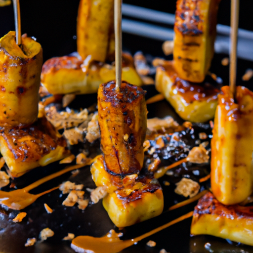 Brochettes de bananes caramélisées au rhum et noix de coco