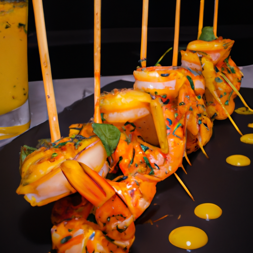 Brochettes de crevettes à la sauce mangue épicée