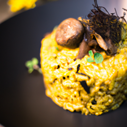 Risotto au safran, champignons sauvages et truffe noire