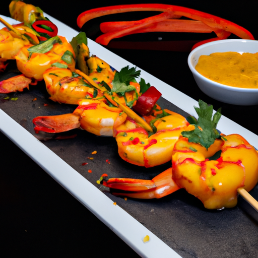 Brochettes de crevettes à la mangue épicée