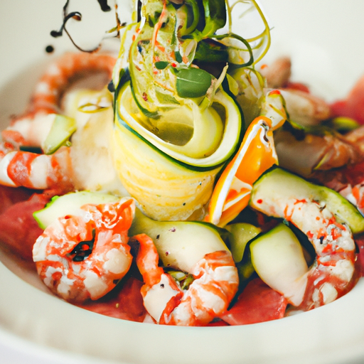 Carpaccio de pamplemousse et avocat aux crevettes marinées