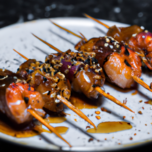 Brochettes de crevettes laquées au miel et sésame