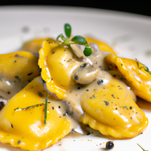 Raviolis de patate douce à la sauce crémeuse aux champignons