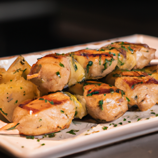 Brochettes de poulet mariné au miel et à la moutarde