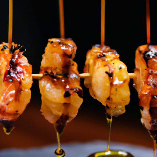 Brochettes de gambas caramélisées au miel et à la vanille