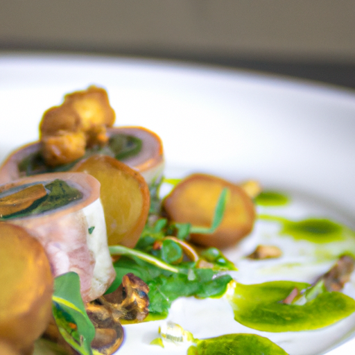 Roulés de patate douce aux champignons sautés et pesto de roquette
