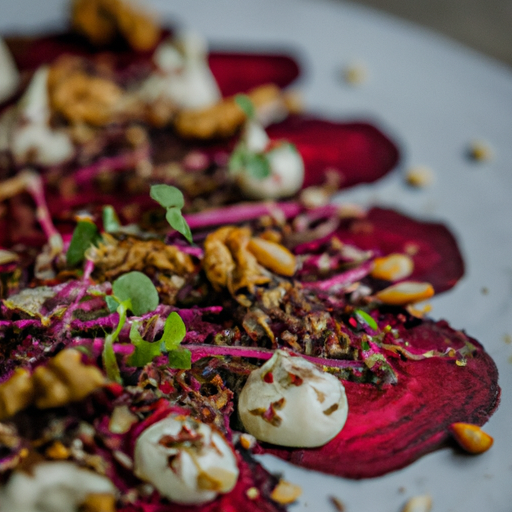 Carpaccio de betteraves rôties aux noix de pécan et chèvre frais