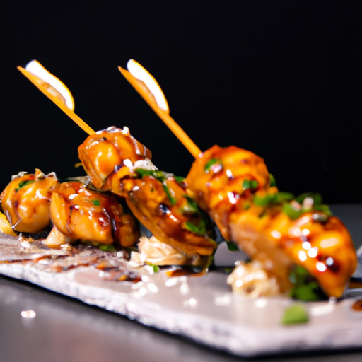 Brochettes de poulet mariné au miel et sésame