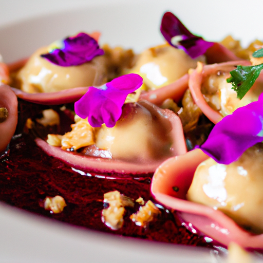 Raviolis de betteraves et ricotta aux noix de pécan caramélisées