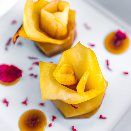 Roses de pommes feuilletées au caramel de vanille