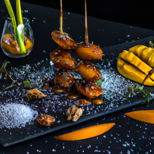 Brochettes de mangue grillée au miel et à la noix de coco