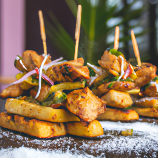 Brochettes de poulet mariné au curry et lait de coco