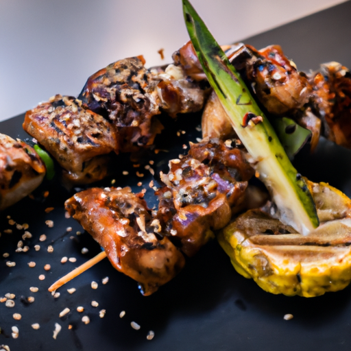 Brochettes de poulet laquées au miel et sésame
