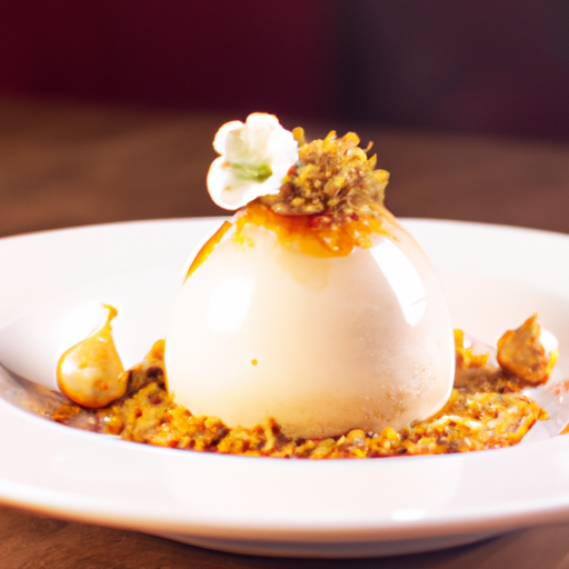 Dôme de panna cotta au caramel beurre salé et éclats de noisettes