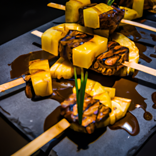 Brochettes de porc caramélisées à l'ananas