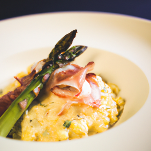 Risotto crémeux aux asperges et pancetta croustillante