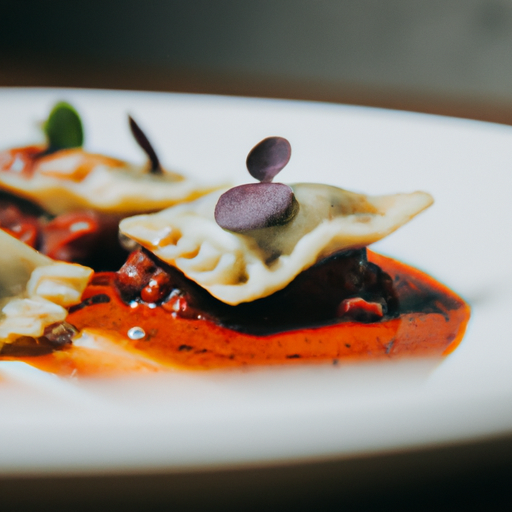 Raviolis croustillants au bœuf braisé et sauce au vin rouge