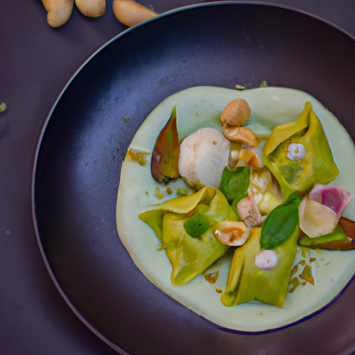 Ravioles de chèvre et pistaches aux figues rôties
