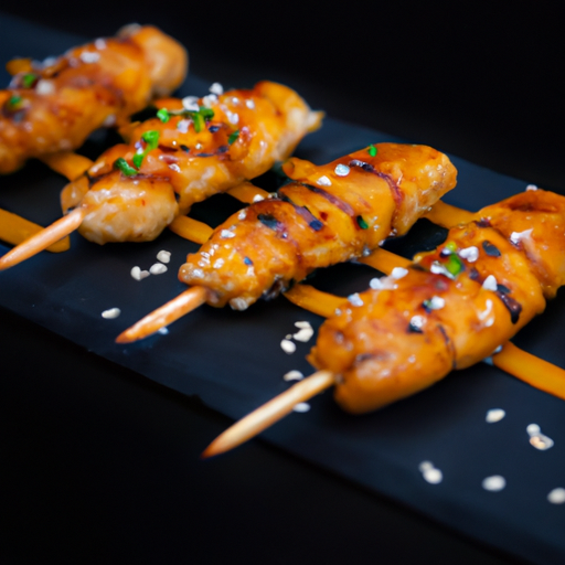 Brochettes de poulet croustillant au miel et sésame