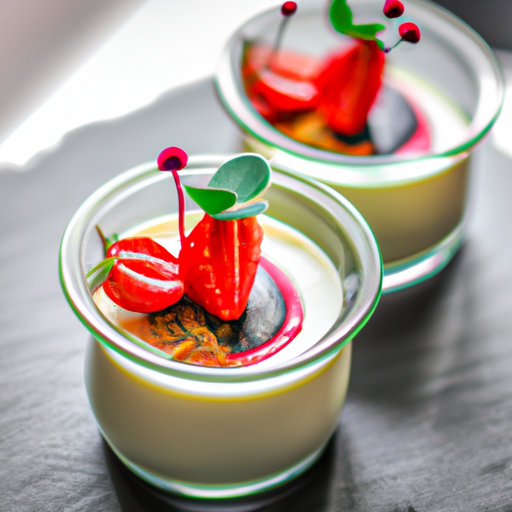 Petits pots de crème à la pistache et coulis de fraises