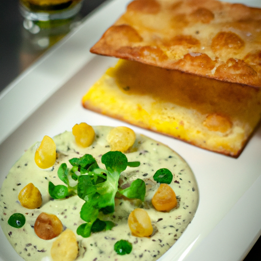 Purée de pois cassés à la coriandre et chips de patate douce