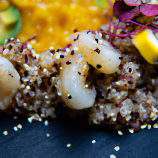 Salade de quinoa aux fruits de la passion et crevettes croustillantes