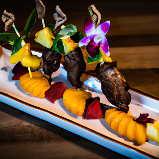 Brochettes de canard laqué aux fruits exotiques