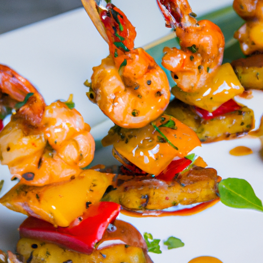 Brochettes de crevettes à la papaye et sauce aigre-douce