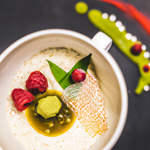 Crème brûlée au thé matcha et framboises fraîches