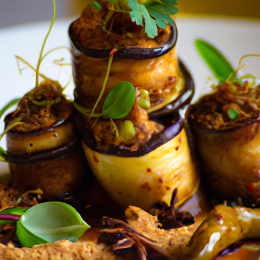 Roulés d'aubergines farcies aux lentilles et aux épices
