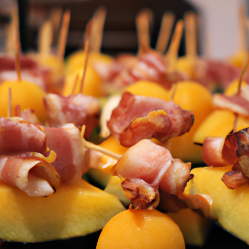 Brochettes de melon grillé et jambon serrano