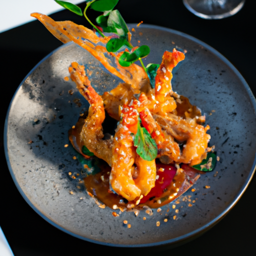 Crevettes croustillantes au sésame et caramel de soja