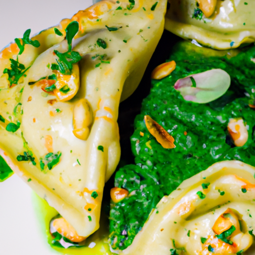 Raviolis croustillants au pesto de roquette