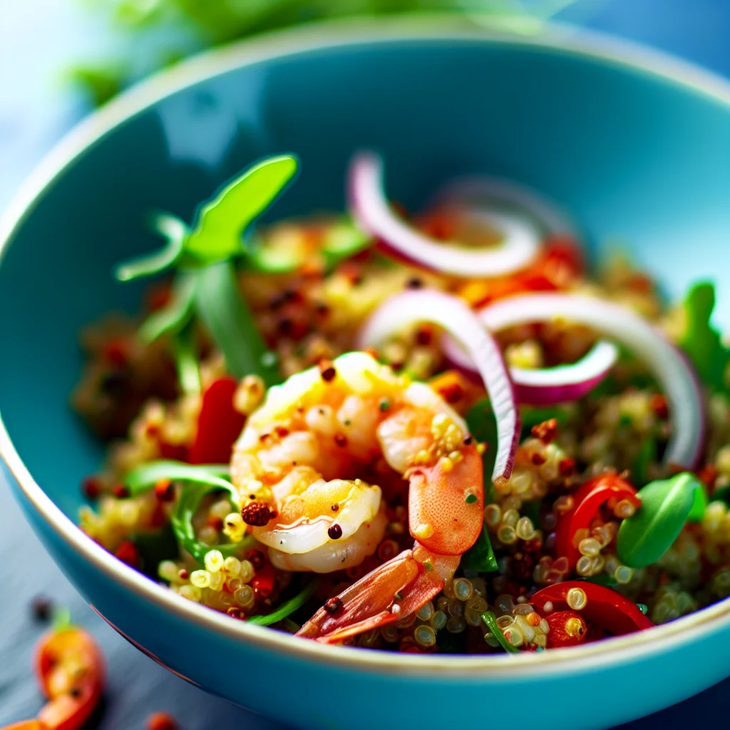Salade de Quinoa aux Crevettes Épicées