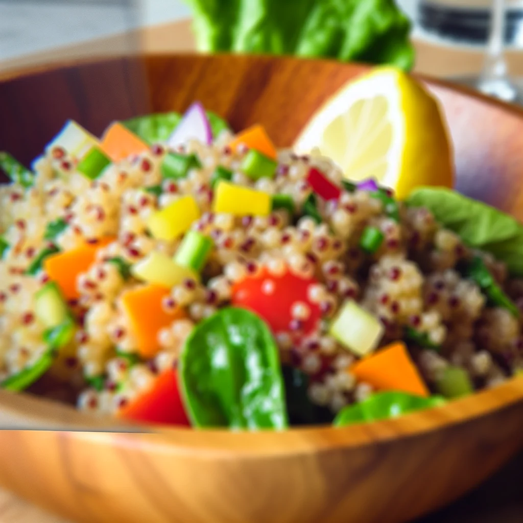 Salade de quinoa aux légumes croquants et vinaigrette au citron
