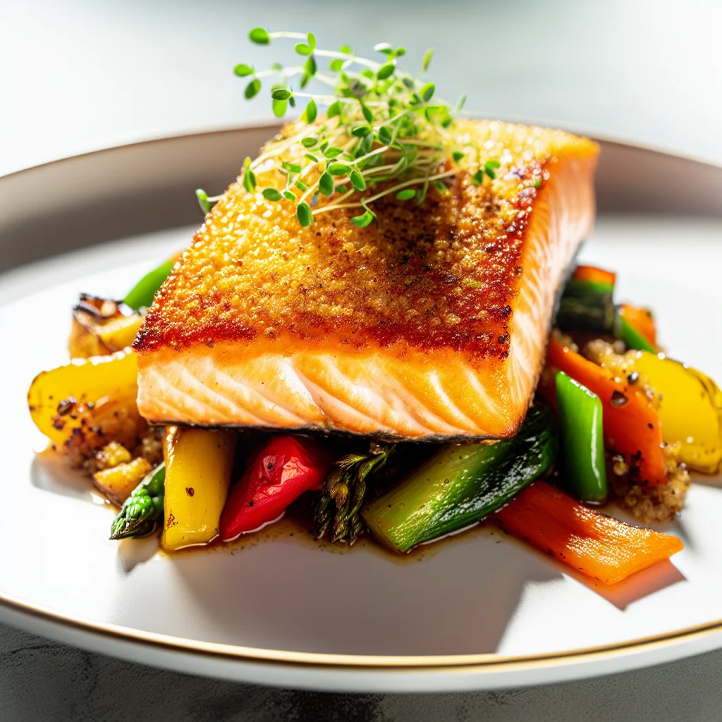 Saumon en Croûte d'Herbes et Légumes Rôtis
