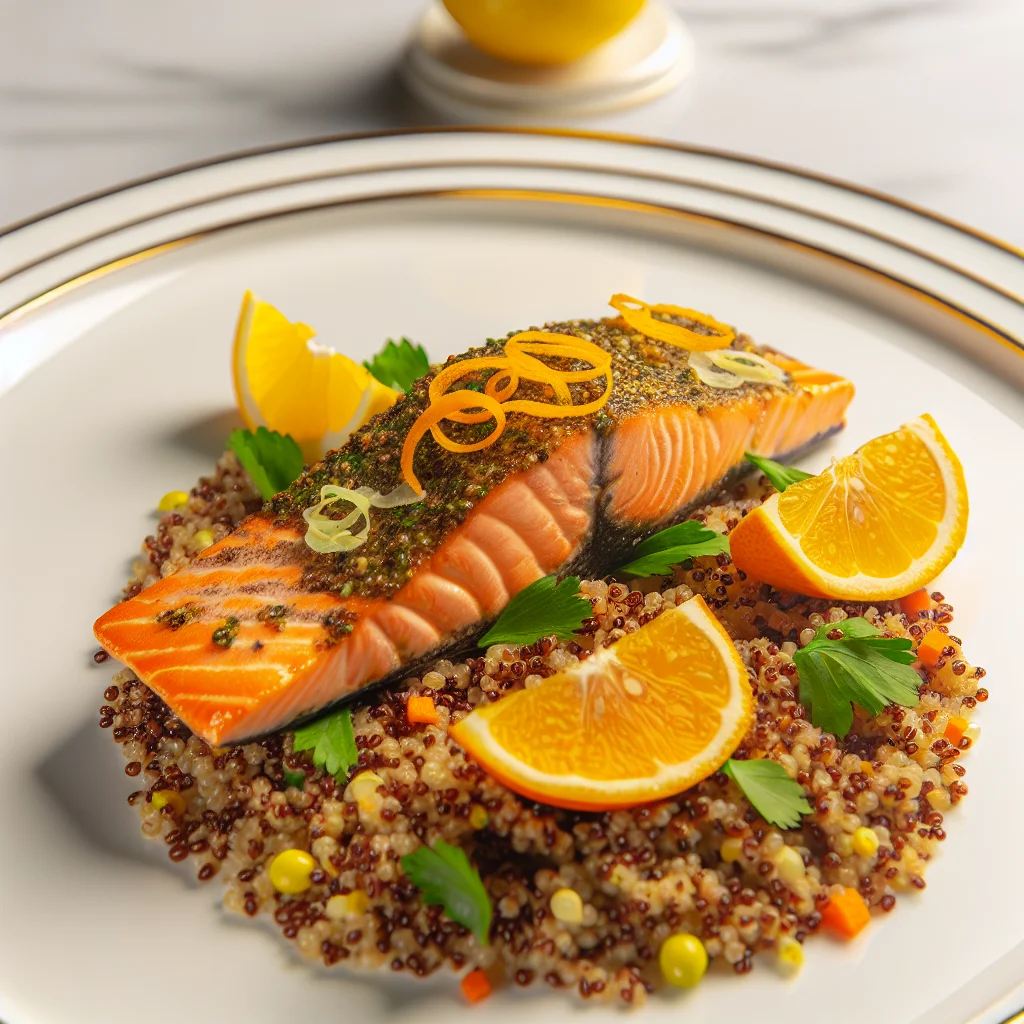 Saumon rôti aux agrumes et quinoa parfumé