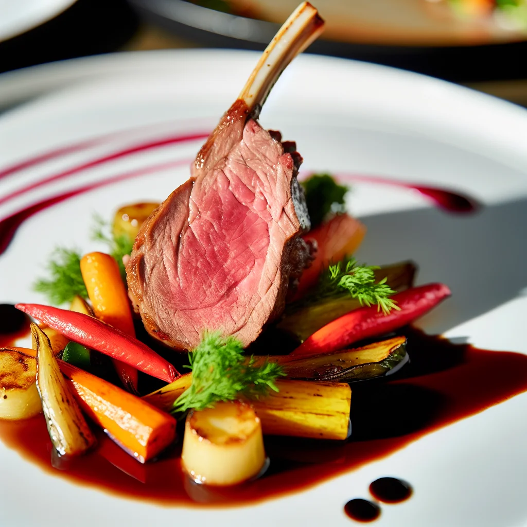 Selle d'Agneau Rôtie aux Herbes et Sauce au Vin Rouge