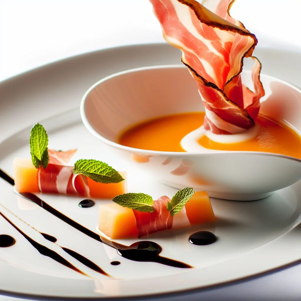 Soupe de Melon raffinée au Prosciutto et Balsamique