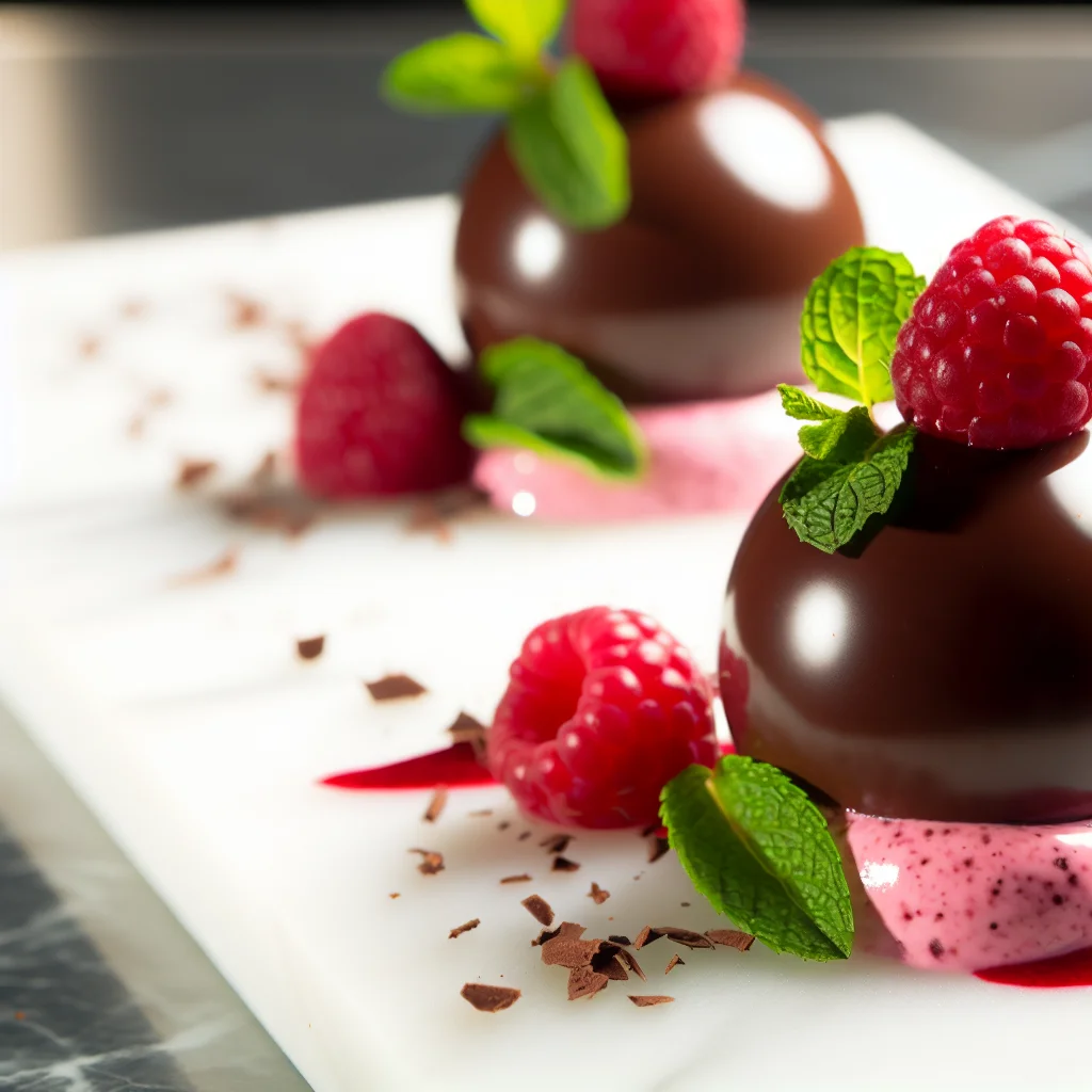 Sphères de Chocolat Croustillantes à la Mousse de Framboise