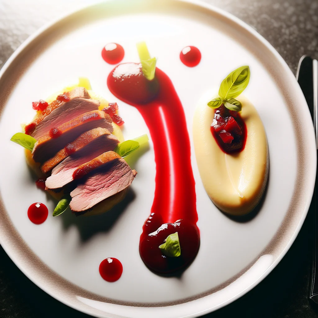 Suprême de canard aux fruits rouges et purée de céleri-rave