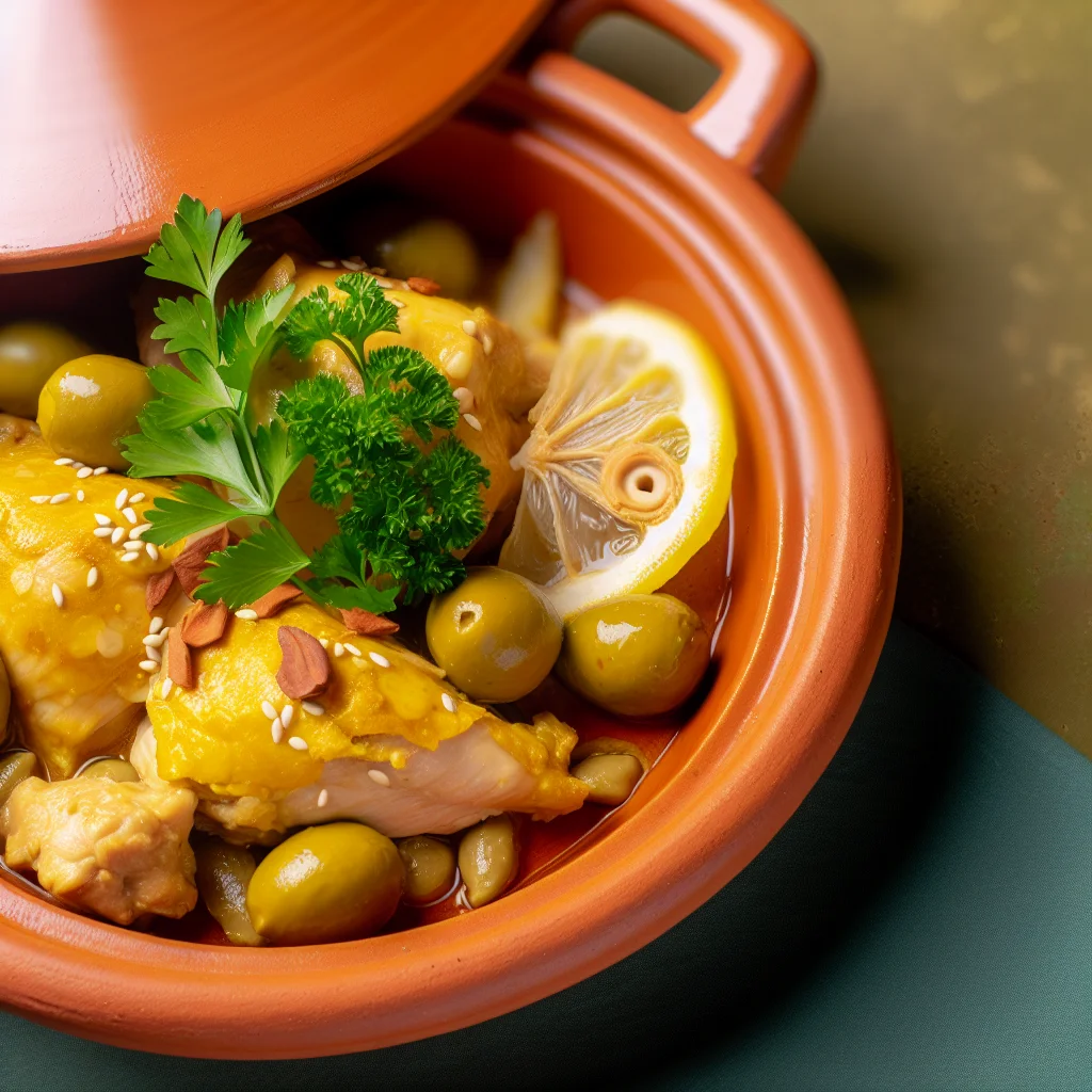 Tajine de poulet aux olives et au citron confit