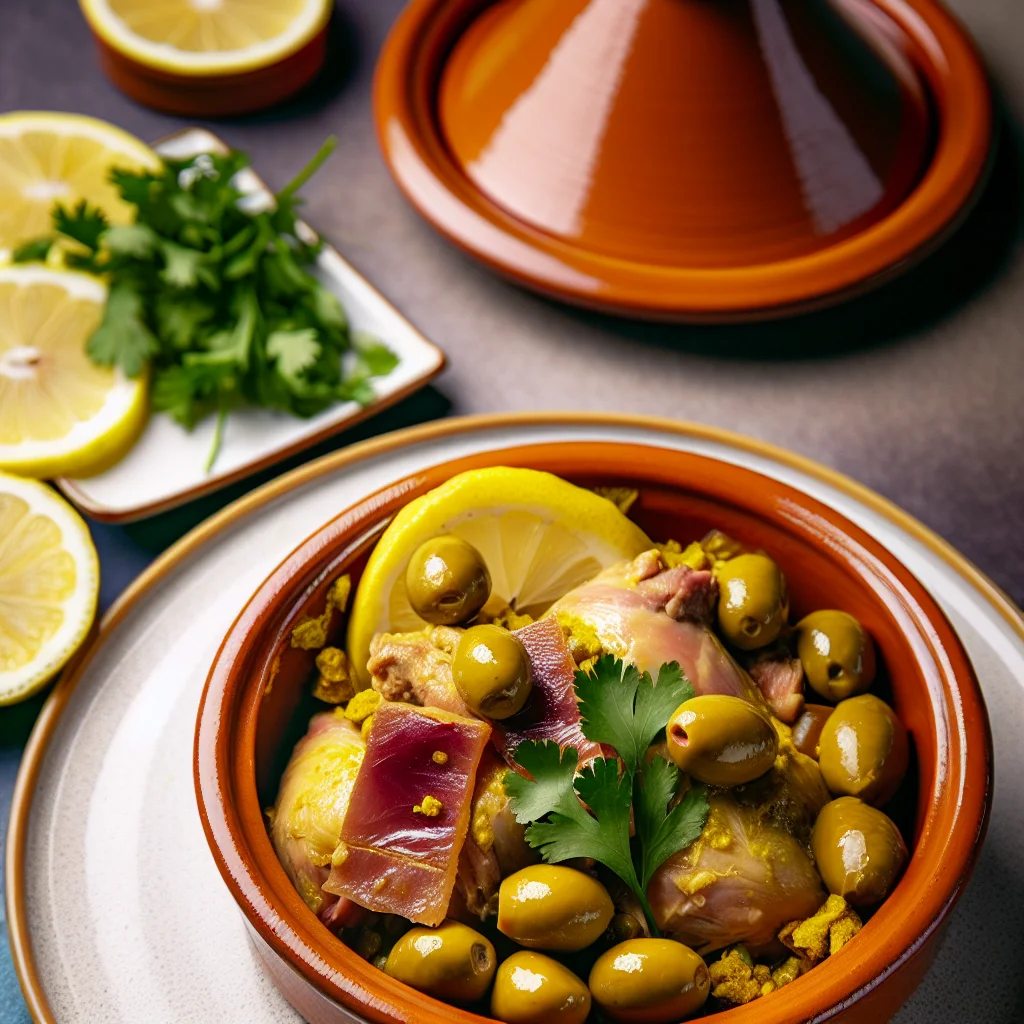 Tajine de poulet aux olives et citron confit