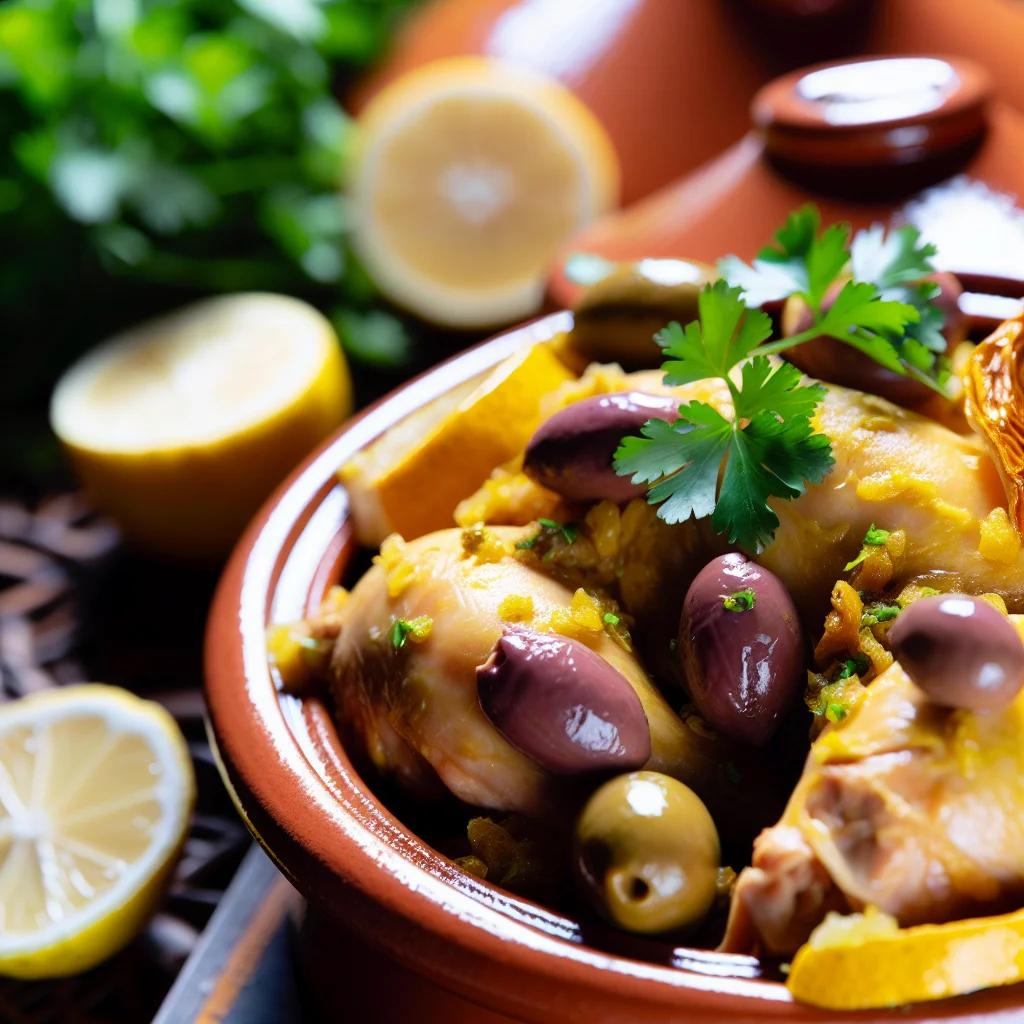 Tajine de poulet aux olives et citrons confits
