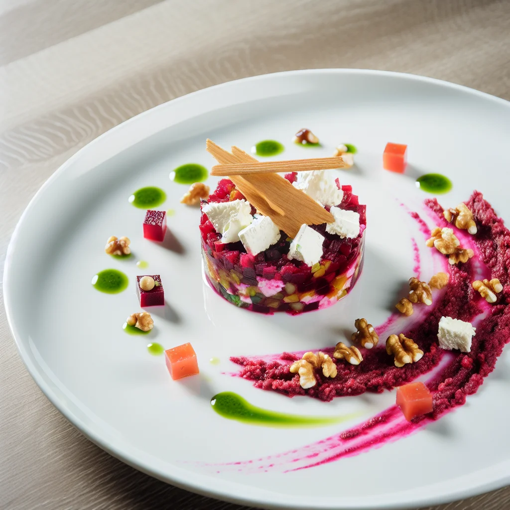 Tartare de betterave au fromage de chèvre et noix