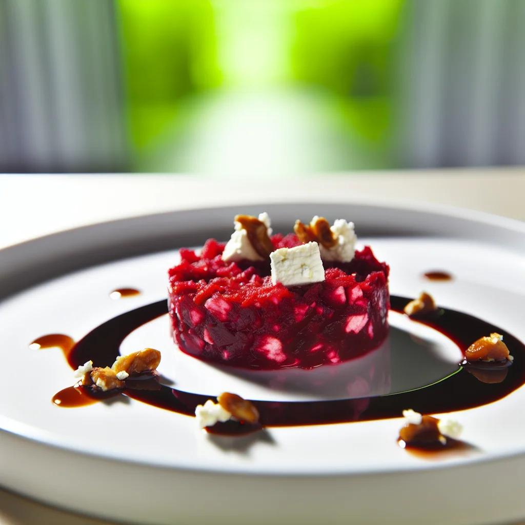 Tartare de betterave et fromage de chèvre aux noisettes
